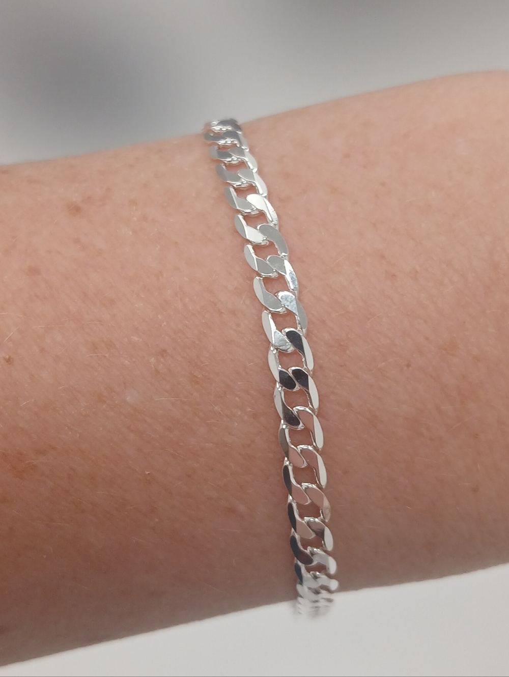 NEW! Goldoro White Gold Filled Flat Curb Chain Bracelet - Polished Finish 8"